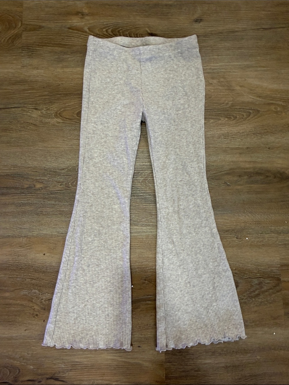 Kids Ribbed Flare Pants - Light Beige
